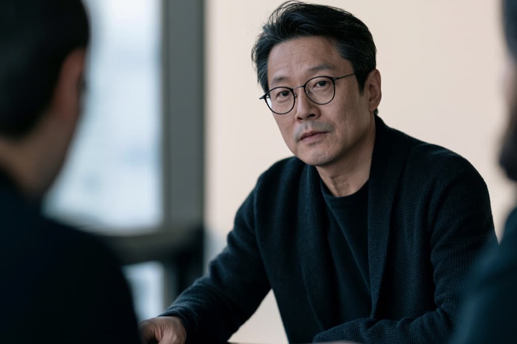 회의 테이블 위 제안서를 사이에 두고 마주 앉은 두 사람 — 병원마케팅 대행사 선택 기준